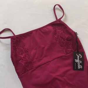 Suffolk Women's Burgundy Lace Cami Leotard
